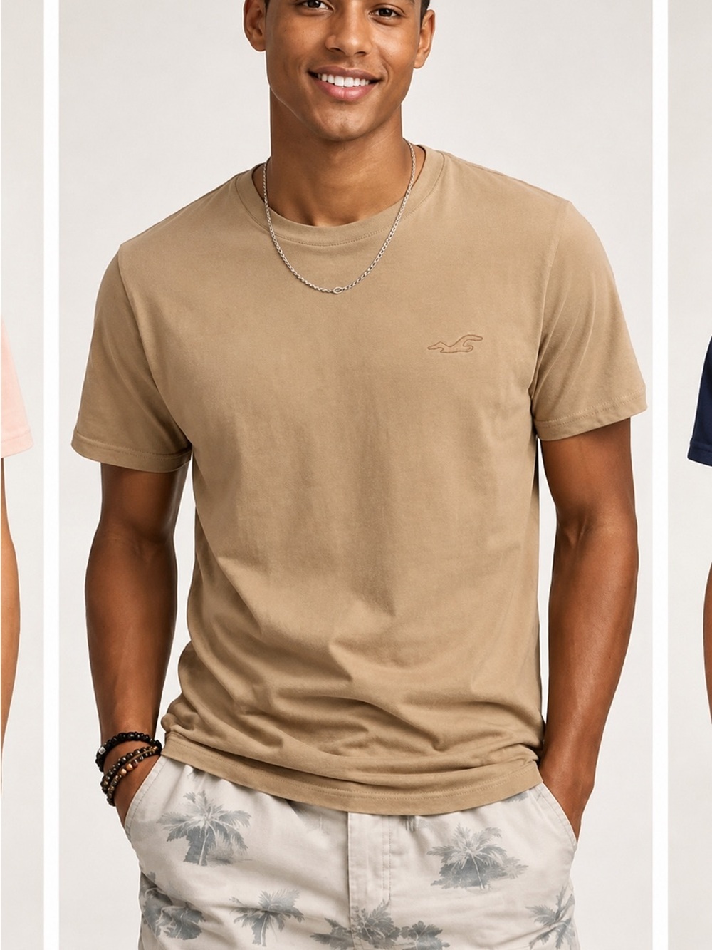 Hollister Core Fit Tan Crew Neck T-Shirt Men’s 100% Cotton Logo Tee Medium